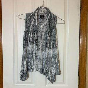 Grey vest style cardigan cover up blouse, wild animal print, size S